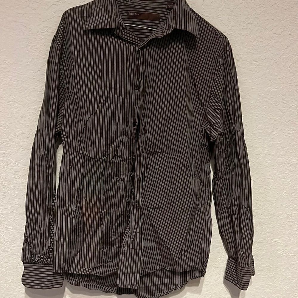 Perry Ellis Mens Dress Shirt - Brown Collared Button Down - Size Medium